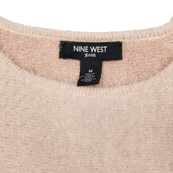Nine West Sweater Womens Medium Pink Eyelash Knit Sparkle - Picture 2 of 7